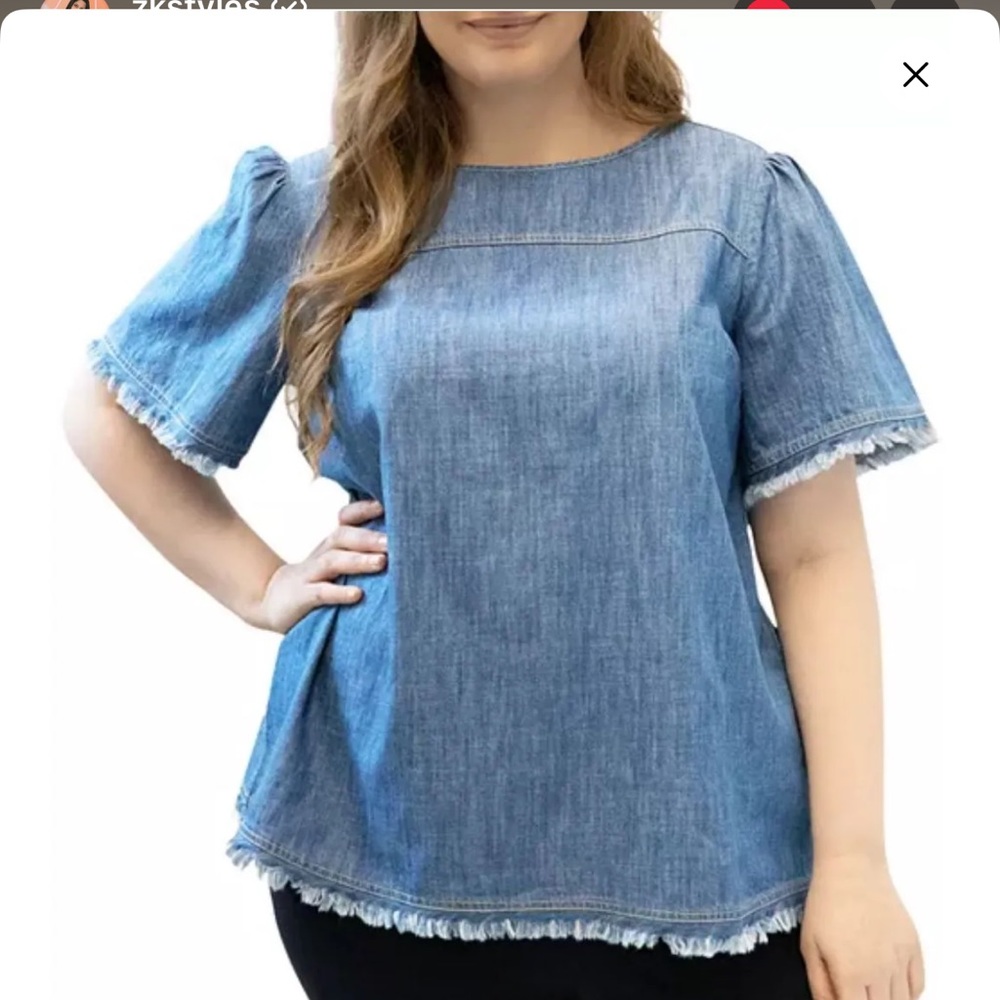Marée Pour Toi Denim Fringe Blouse